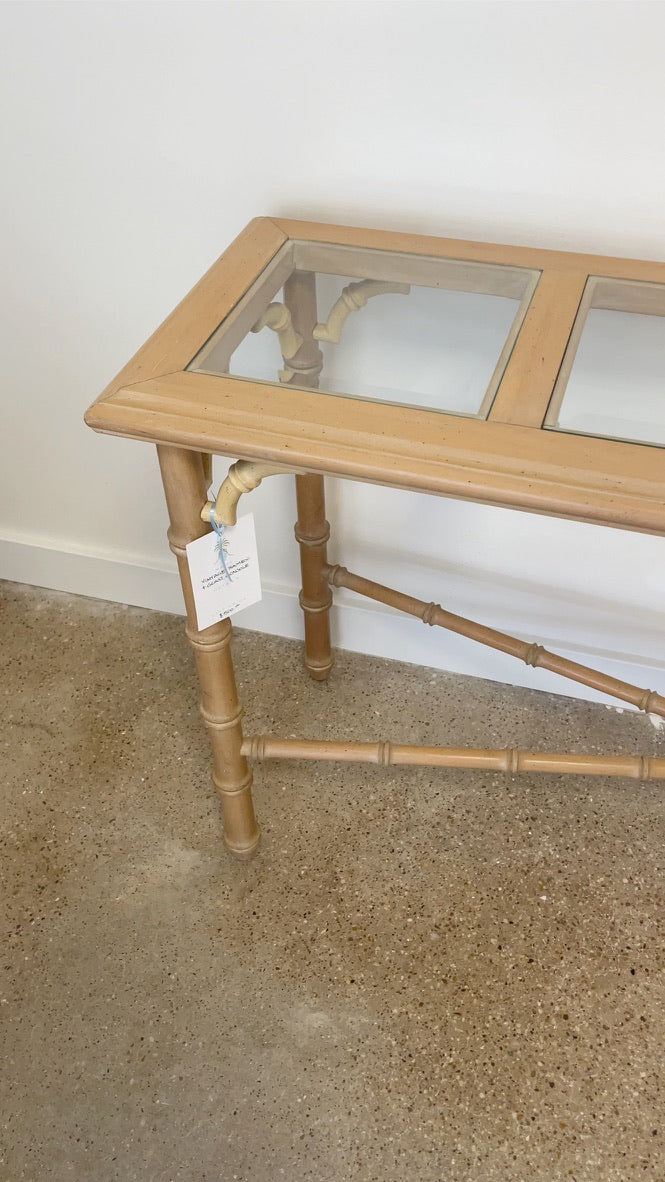 Vintage Bamboo & Glass Console Table