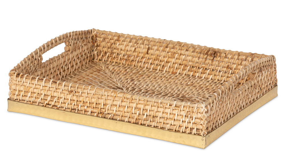 Wicker and Brass Rectangle Tray