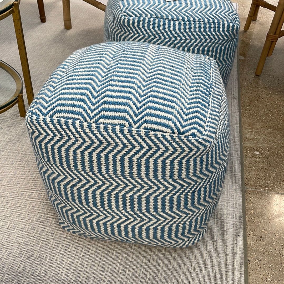 Blue and White Pouf - Indoor Outdoor